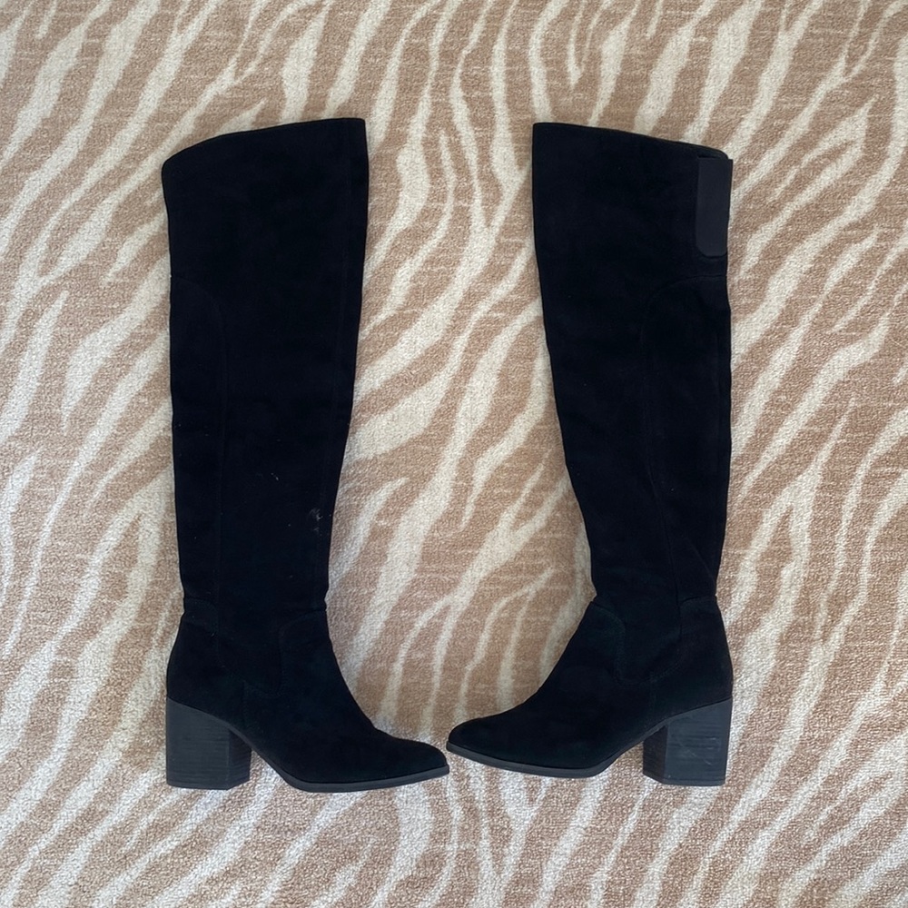 BP thigh high black suede boots